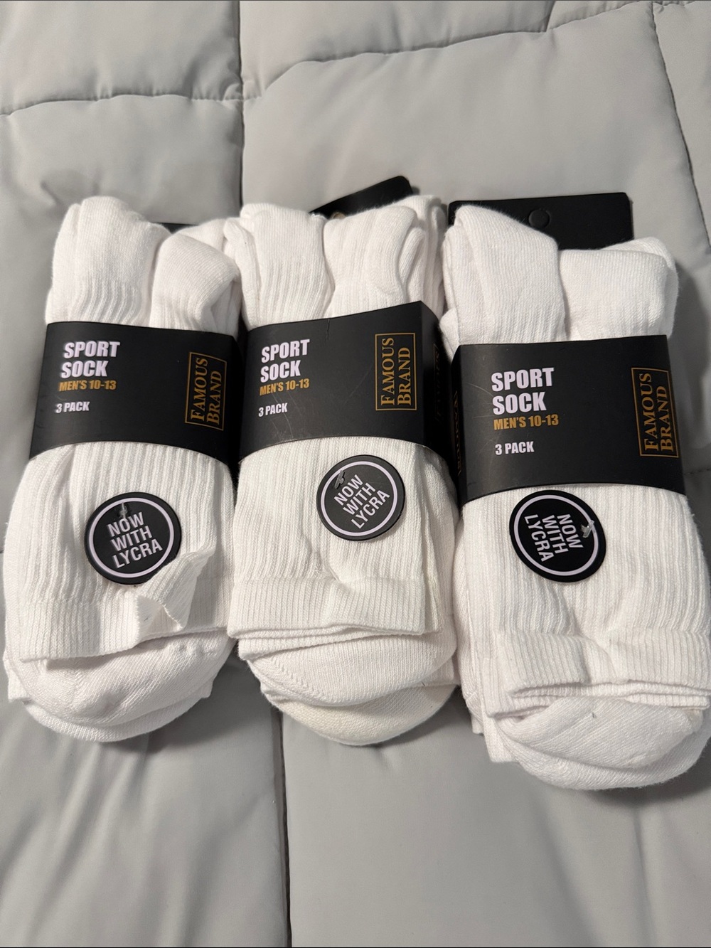 Men's White Sport Socks - 3 Pack total of 9 pairs for $20 New in packaging